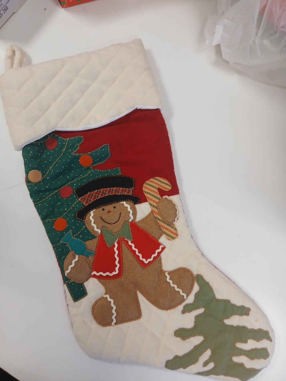 Holiday Gingerbread Appliqué Christmas Stocking - Cream, Red, Green
